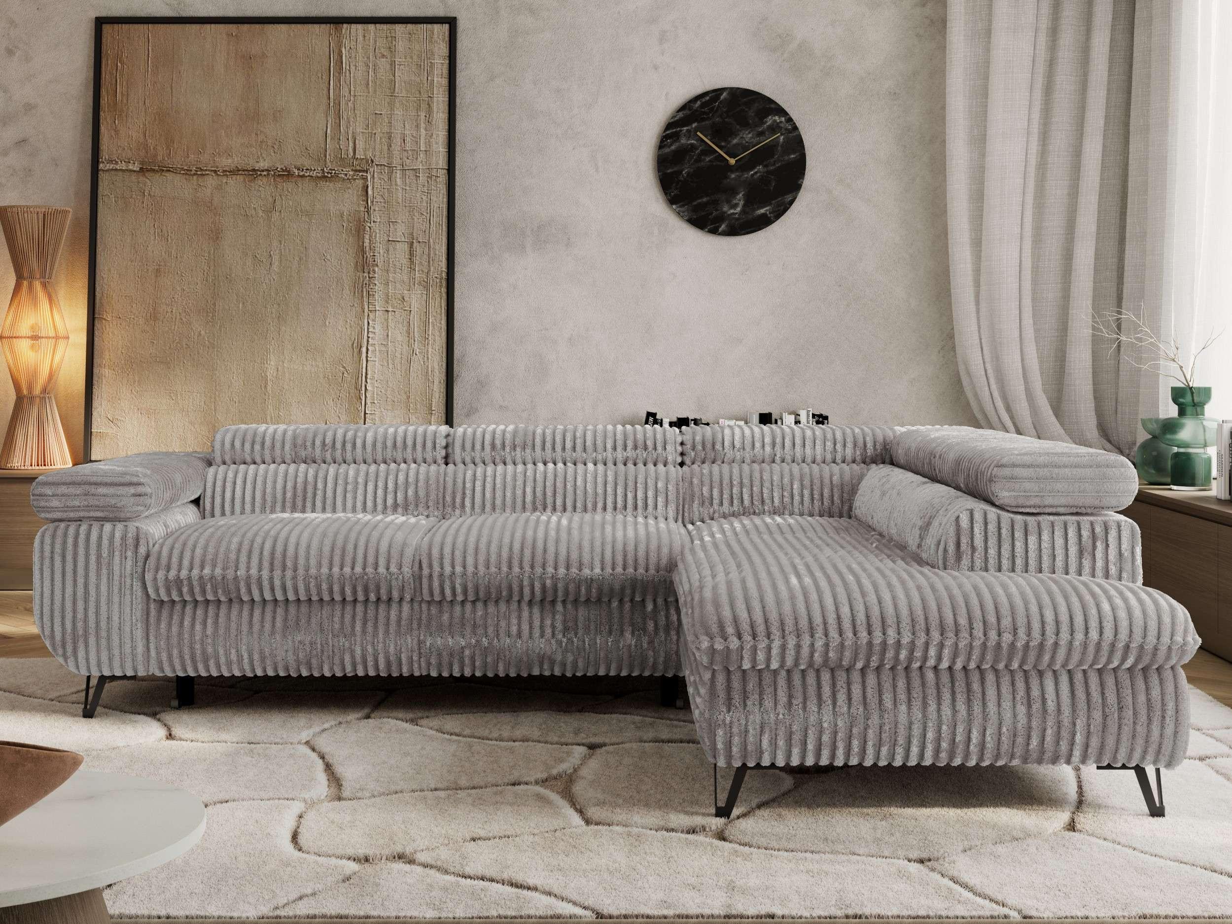 wohnli-moebel-suche-800001354336-1 ECKSOFA PABLO L Hellgrau Cord - Rechts Seite mit T25 Topper Textil MKS Möbel > Sofas & Couches > Wohnlandschaften > Ecksofas Grau