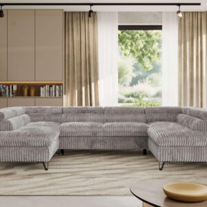 wohnli-moebel-suche-800001354344-1 WOHNLANDSCHAFT PABLO U Cord Hellgrau mit Topper T25 Textil MKS Möbel > Sofas & Couches > Wohnlandschaften > Wohnlandschaften U-Form Grau