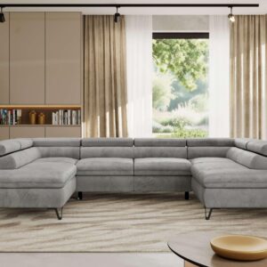 WOHNLANDSCHAFT PABLO U Velvet Hellgrau Textil MKS Möbel > Sofas & Couches > Wohnlandschaften > Wohnlandschaften U-Form Grau