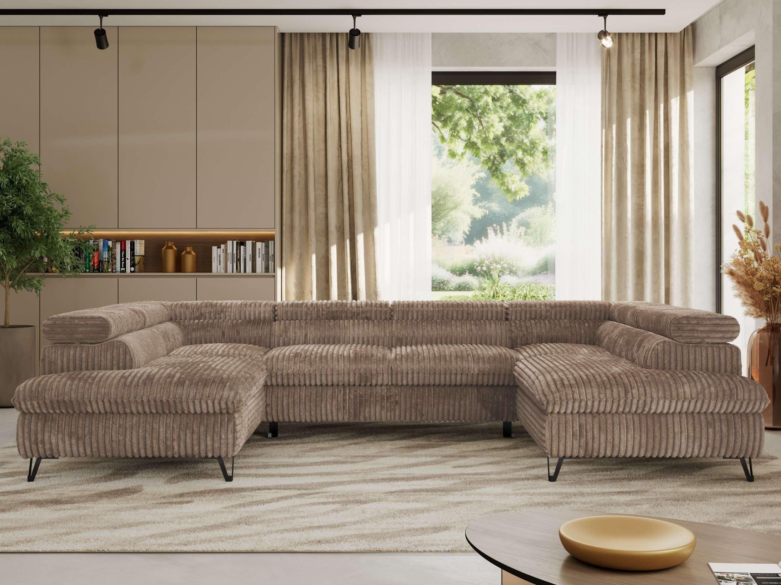 WOHNLANDSCHAFT PABLO U Cord Braun mit Topper Visco Textil MKS Möbel > Sofas & Couches > Wohnlandschaften > Wohnlandschaften U-Form Braun