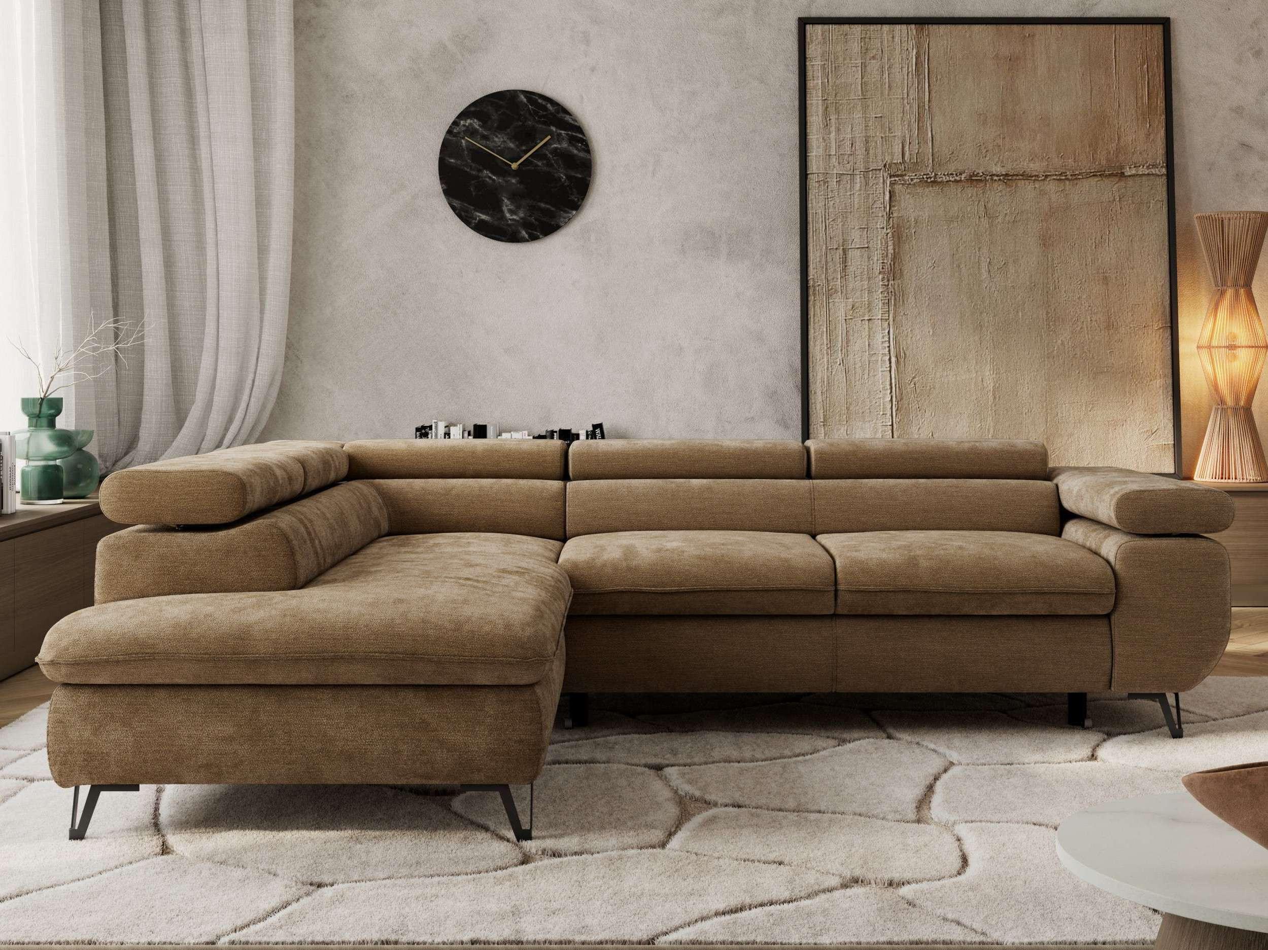 ECKSOFA PABLO L Braun Schenille glatt - Links Seite mit Visco Topper Textil MKS Möbel > Sofas & Couches > Wohnlandschaften > Ecksofas Braun