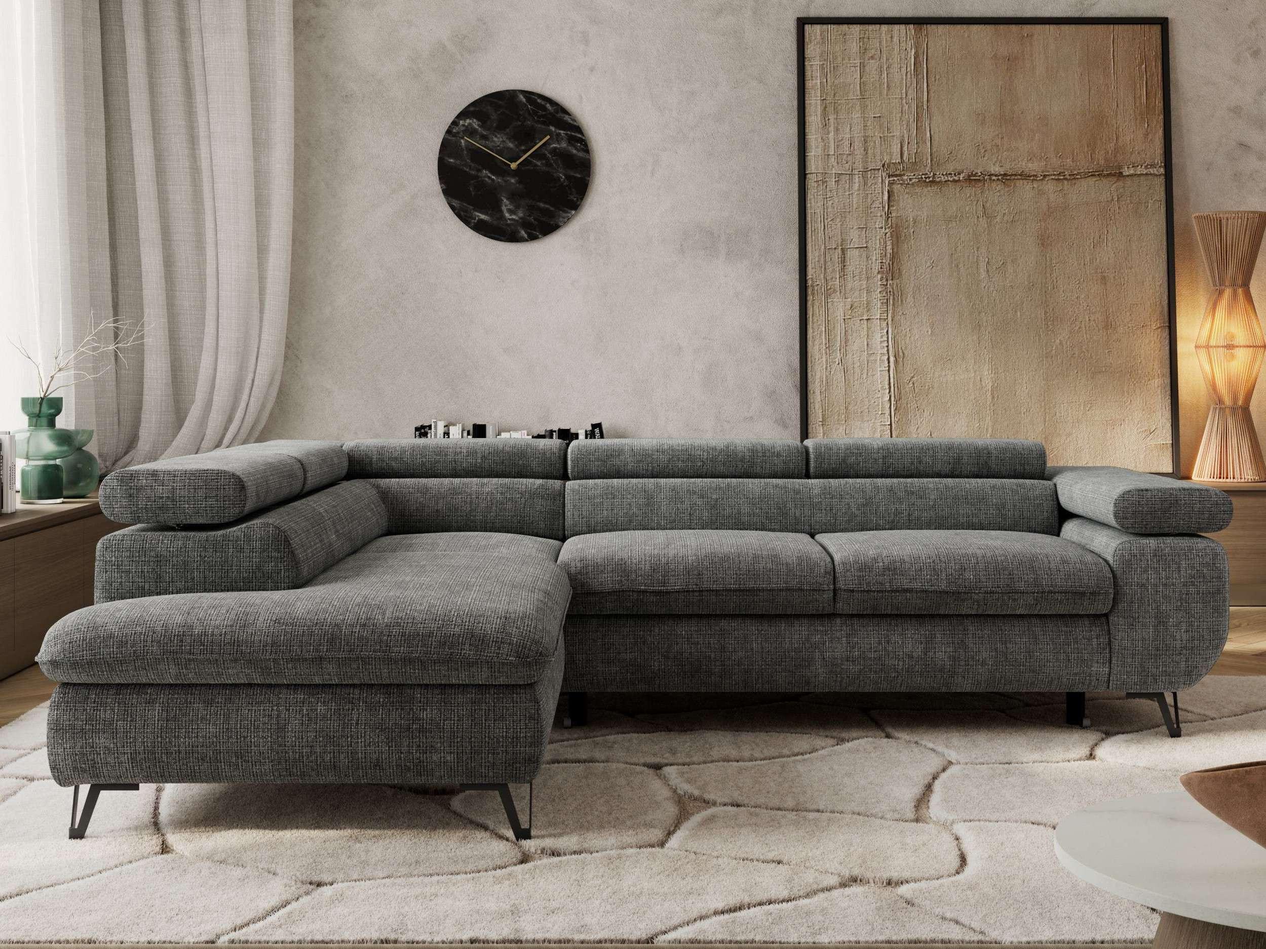 ECKSOFA PABLO L Grau Schenille grob gewebt - Links Seite Textil MKS Möbel > Sofas & Couches > Wohnlandschaften > Ecksofas Grau