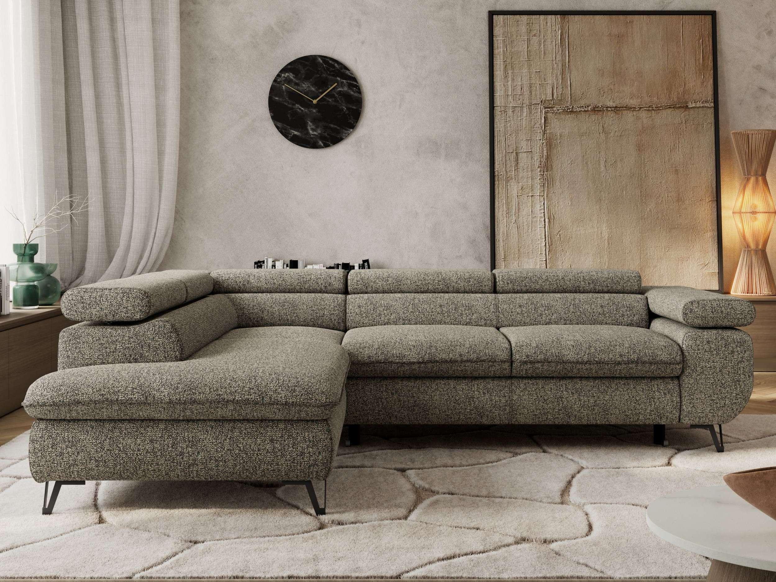 ECKSOFA PABLO L Grau Struktur - Links Seite mit T25 Topper Textil MKS Möbel > Sofas & Couches > Wohnlandschaften > Ecksofas Grau