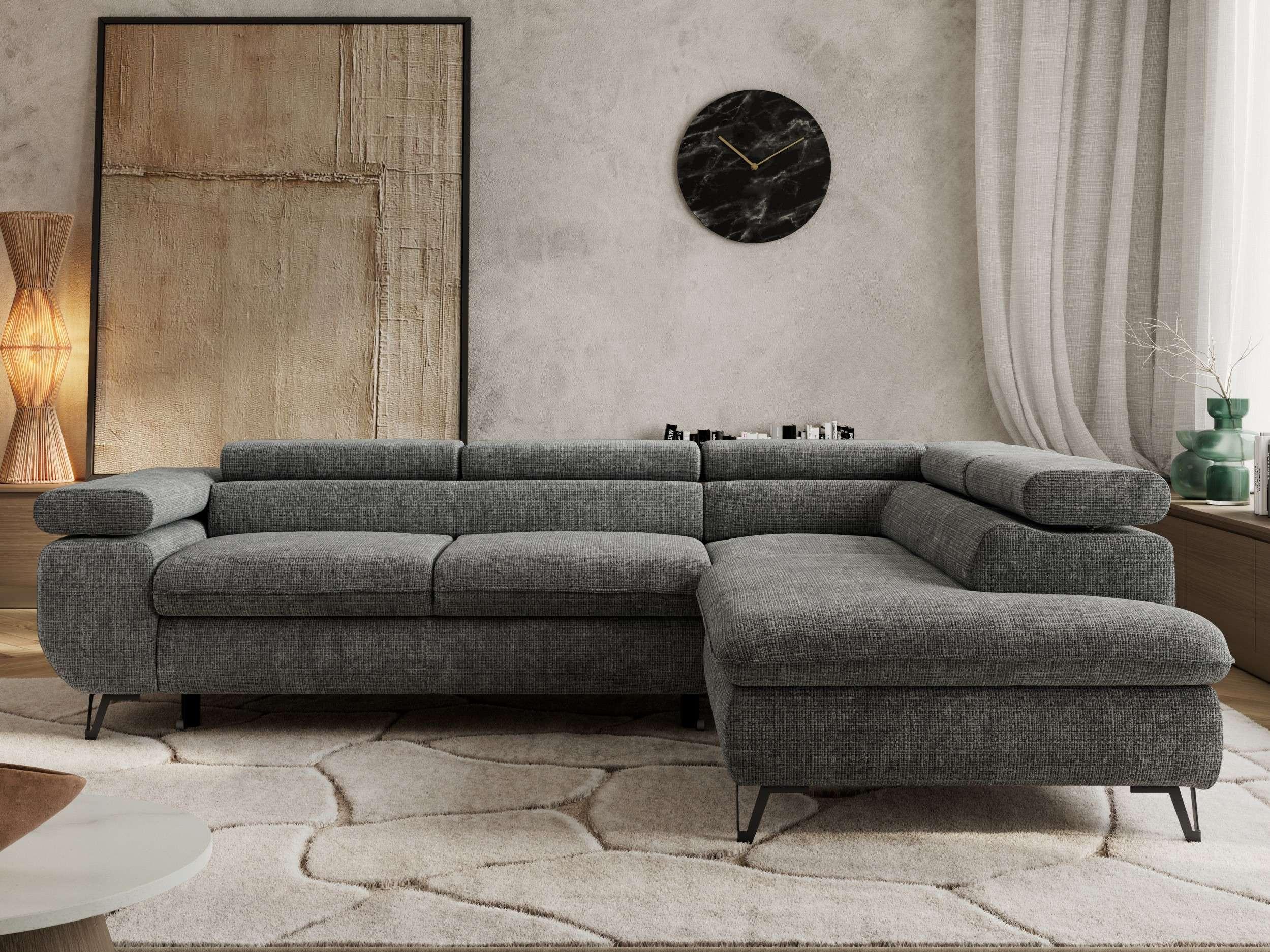 ECKSOFA PABLO L Grau Schenille grob gewebt - Rechts Seite Textil MKS Möbel > Sofas & Couches > Wohnlandschaften > Ecksofas Grau