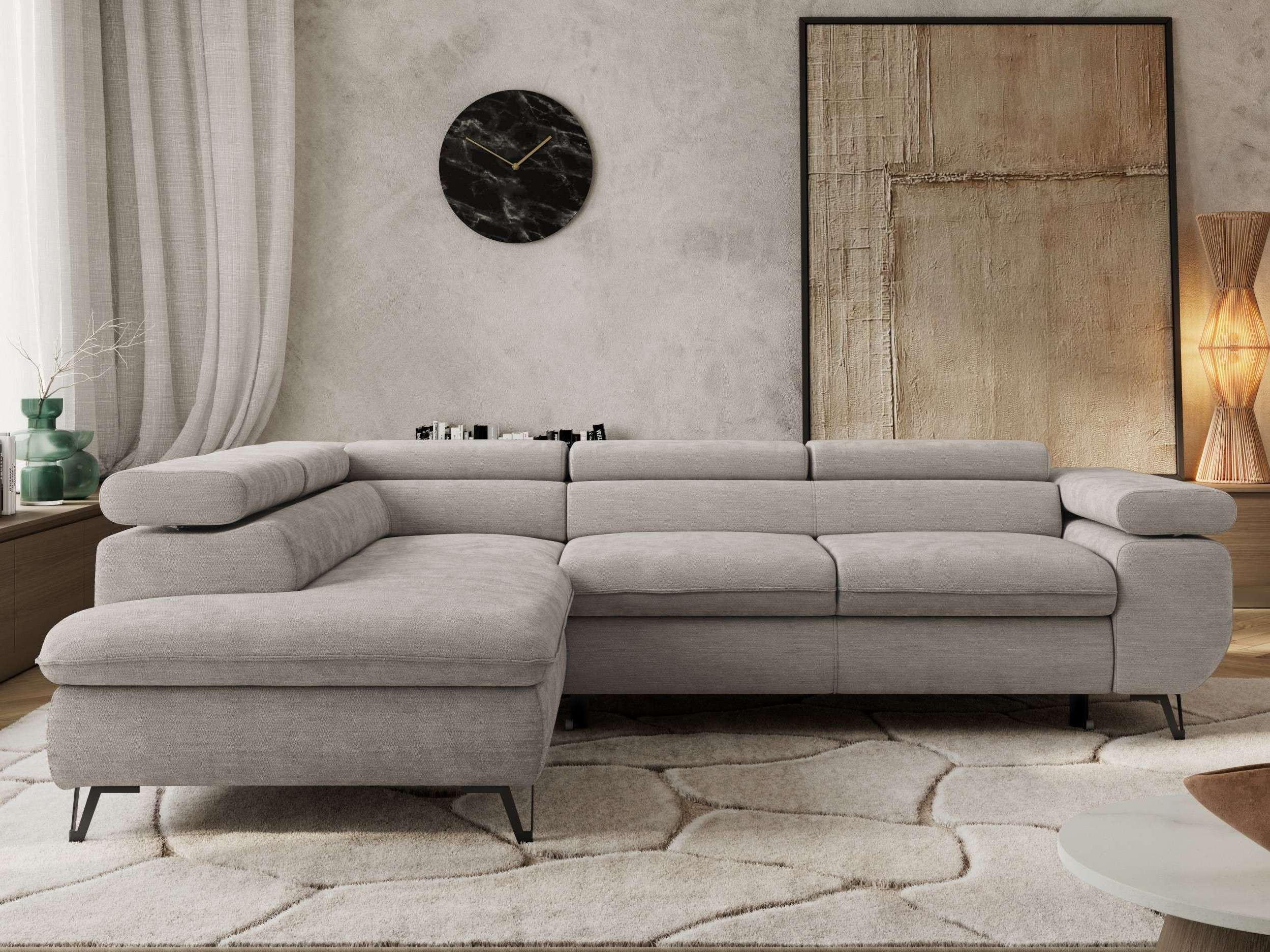 ECKSOFA PABLO L Hellgrau Schenille glatt - Links Seite mit T25 Topper Textil MKS Möbel > Sofas & Couches > Wohnlandschaften > Ecksofas Grau