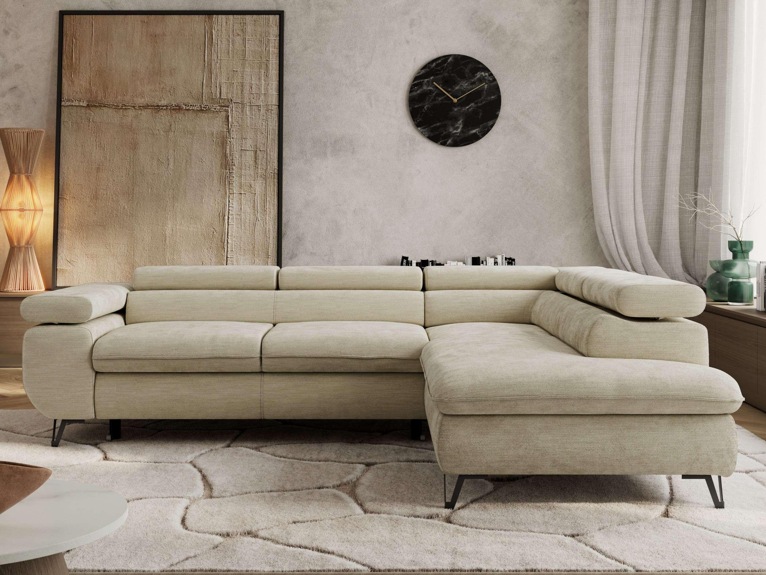 ECKSOFA PABLO L Beige Schenille glatt - Rechts Seite Textil MKS Möbel > Sofas & Couches > Wohnlandschaften > Ecksofas Beige