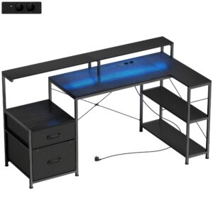 Wohnli Möbelsuche - GAMING Tisch L-förmiger 165 x 80 cm Schreibtisch mit LED & Steckdosen 2 Schublad