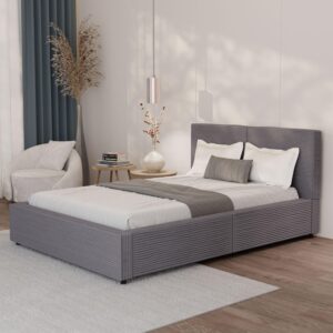 POLSTERBETT Salerno Cord grau 140x200 cm Textil Juskys Möbel > Betten > Polsterbetten Grau