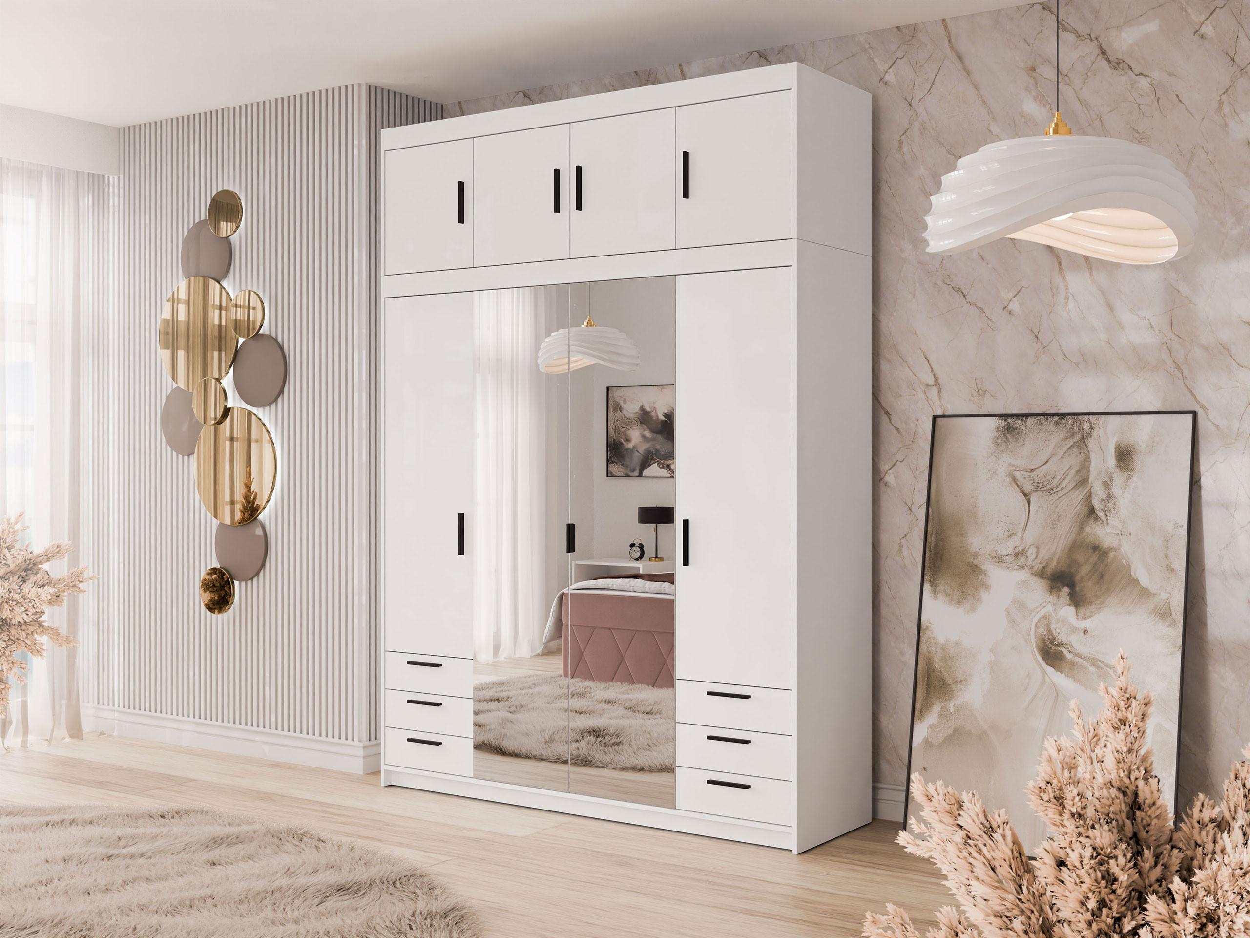 KLEIDERSCHRANK Elena 4D6S + Schrankaufsatz Holzwerkstoff MIRJAN24 Möbel > Schränke > Kleiderschränke Weiß