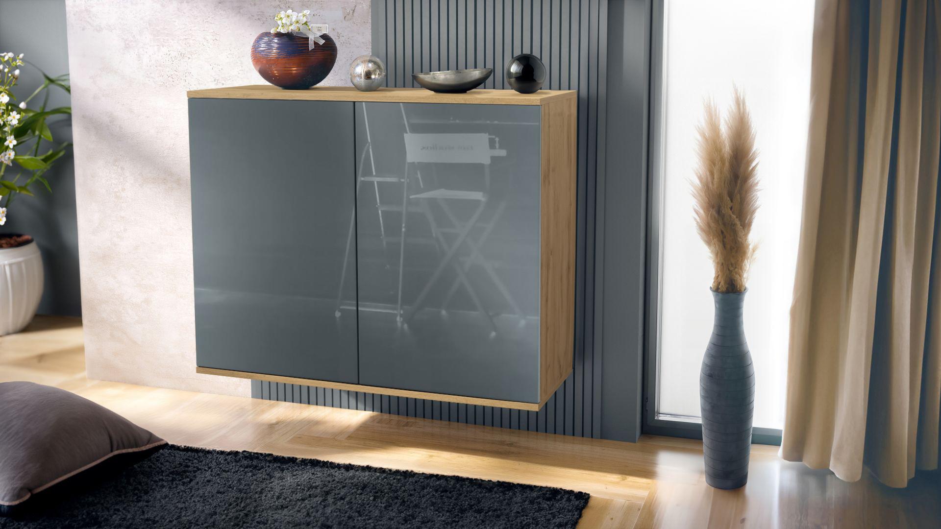 KOMMODE Skadu Grau Hochglanz Holzwerkstoff Vladon Möbel > Kommoden & Schubladenschränke > Kommoden Grau