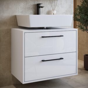 wohnli-moebel-suche-800001389296-1 WASCHBECKENUNTERSCHRANK Florence 2 Schubladen Weiß Hochglanz - 60 x 35 x 47 cm Holz Badplaats Möbel > Schränke > Badezimmerschränke > Waschbeckenunterschränke Weiß