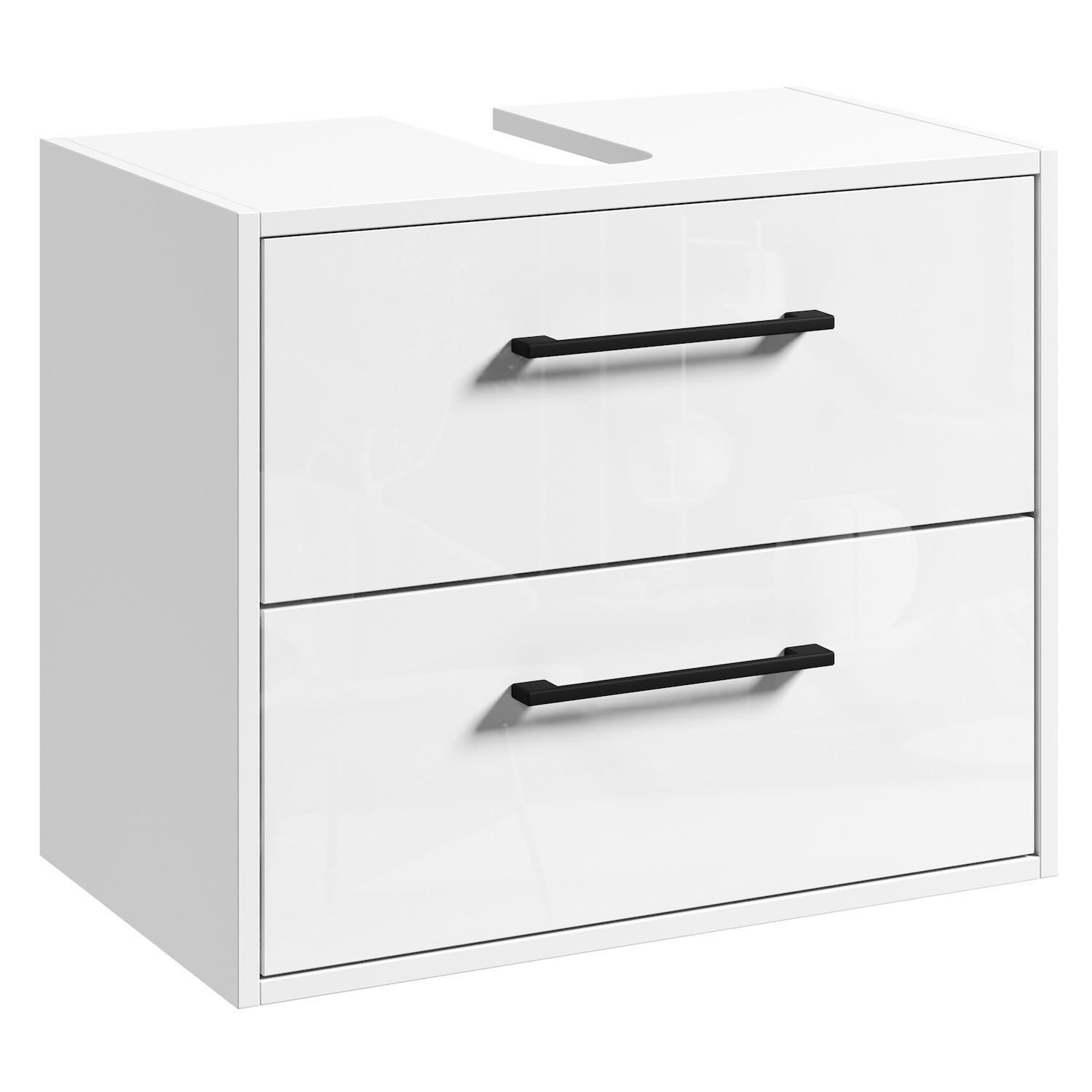 Wohnli Möbelsuche - WASCHBECKENUNTERSCHRANK Florence 2 Schubladen Weiß Hochglanz - 60 x 35 x 47 cm