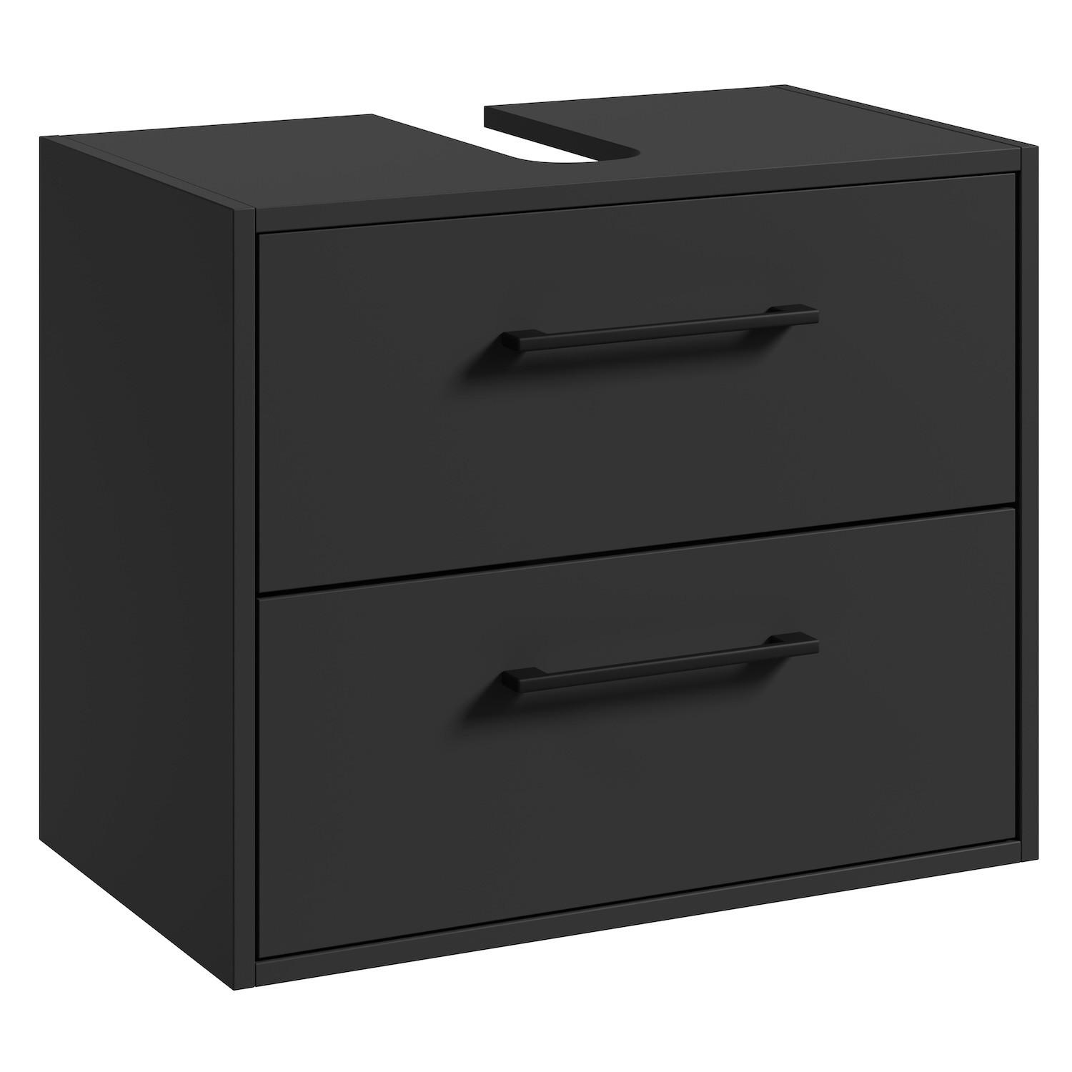Wohnli Möbelsuche - WASCHBECKENUNTERSCHRANK Florence 2 Schubladen Schwarz Mat - 60 x 35 x 47 cm