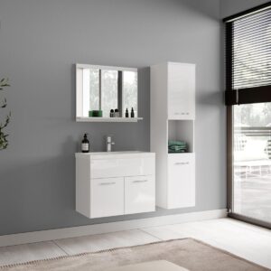 wohnli-moebel-suche-800001389890-1 BADEZIMMERSCHRANK Montreal mit 2 Türen Weiß Hochglanz - 30 x 30 x 130 cm Holz Badplaats Möbel > Schränke > Badezimmerschränke Weiß