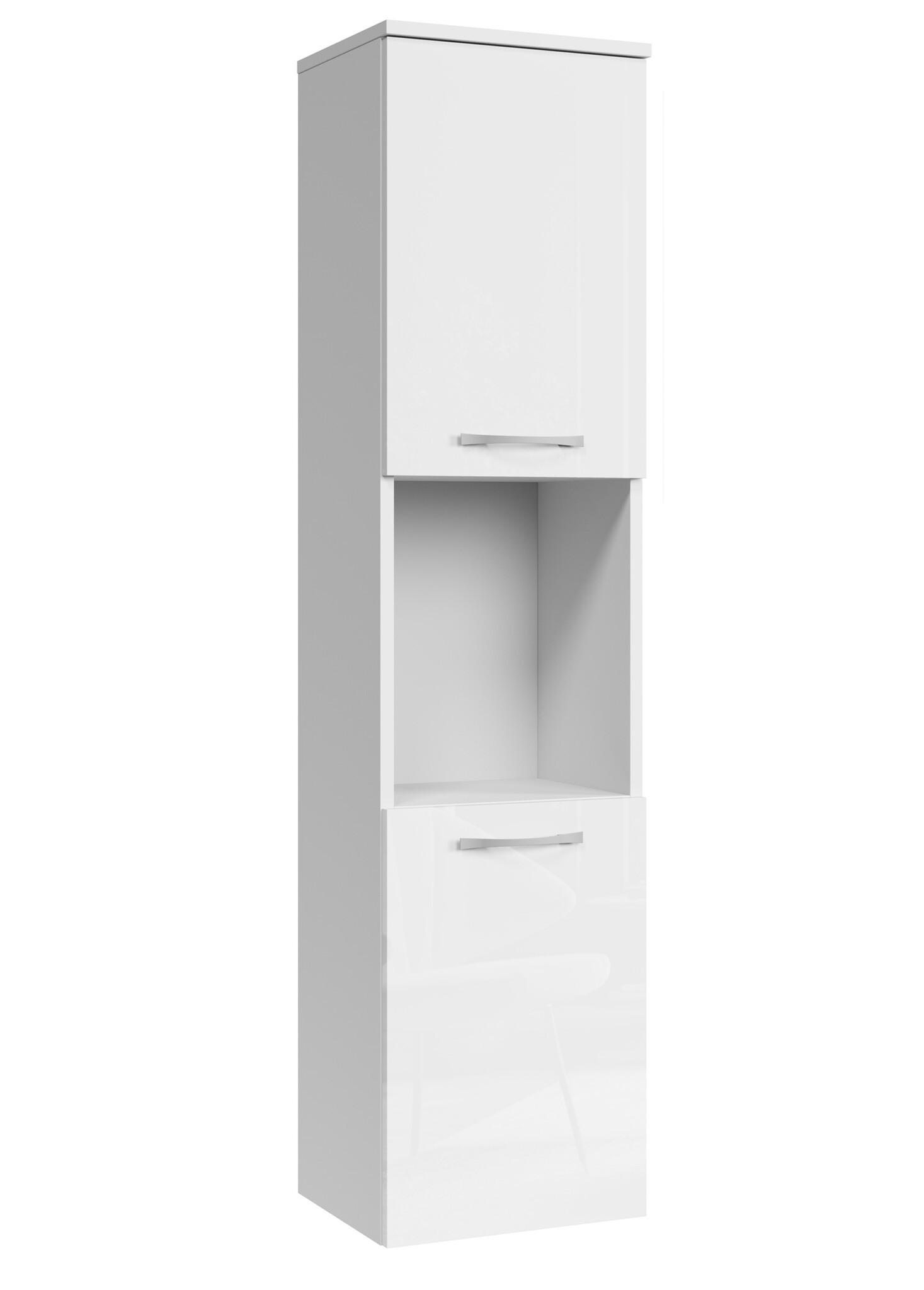 Wohnli Möbelsuche - BADEZIMMERSCHRANK Montreal mit 2 Türen Weiß Hochglanz - 30 x 30 x 130 cm