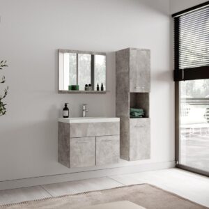 wohnli-moebel-suche-800001389893-1 BADEZIMMERSCHRANK Montreal mit 2 Türen Beton Grau - 30 x 30 x 130 cm Holz Badplaats Möbel > Schränke > Badezimmerschränke Grau