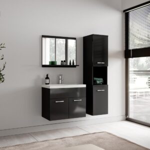 wohnli-moebel-suche-800001389895-1 BADEZIMMERSCHRANK Montreal mit 2 Türen Schwarz Hochglanz - 30 x 30 x 130 cm Holz Badplaats Möbel > Schränke > Badezimmerschränke Schwarz