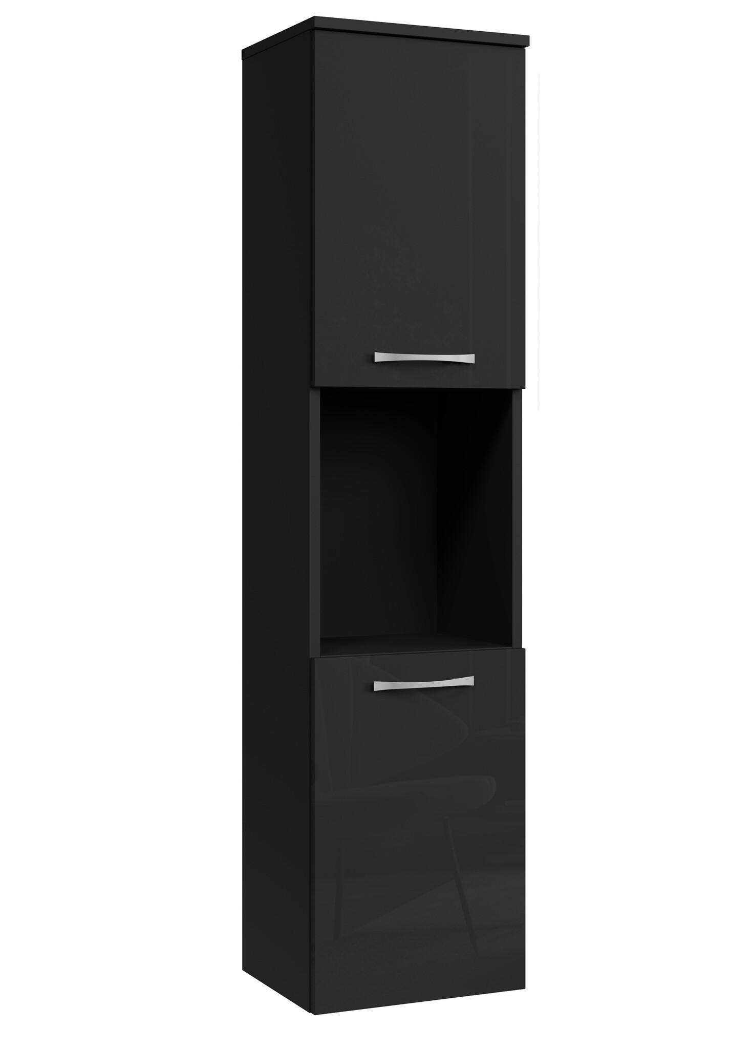 Wohnli Möbelsuche - BADEZIMMERSCHRANK Montreal mit 2 Türen Schwarz Hochglanz - 30 x 30 x 130 cm