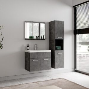 wohnli-moebel-suche-800001389901-1 BADEZIMMERSCHRANK Montreal mit 2 Türen Dunkel Grau - 30 x 30 x 130 cm Holz Badplaats Möbel > Schränke > Badezimmerschränke Grau