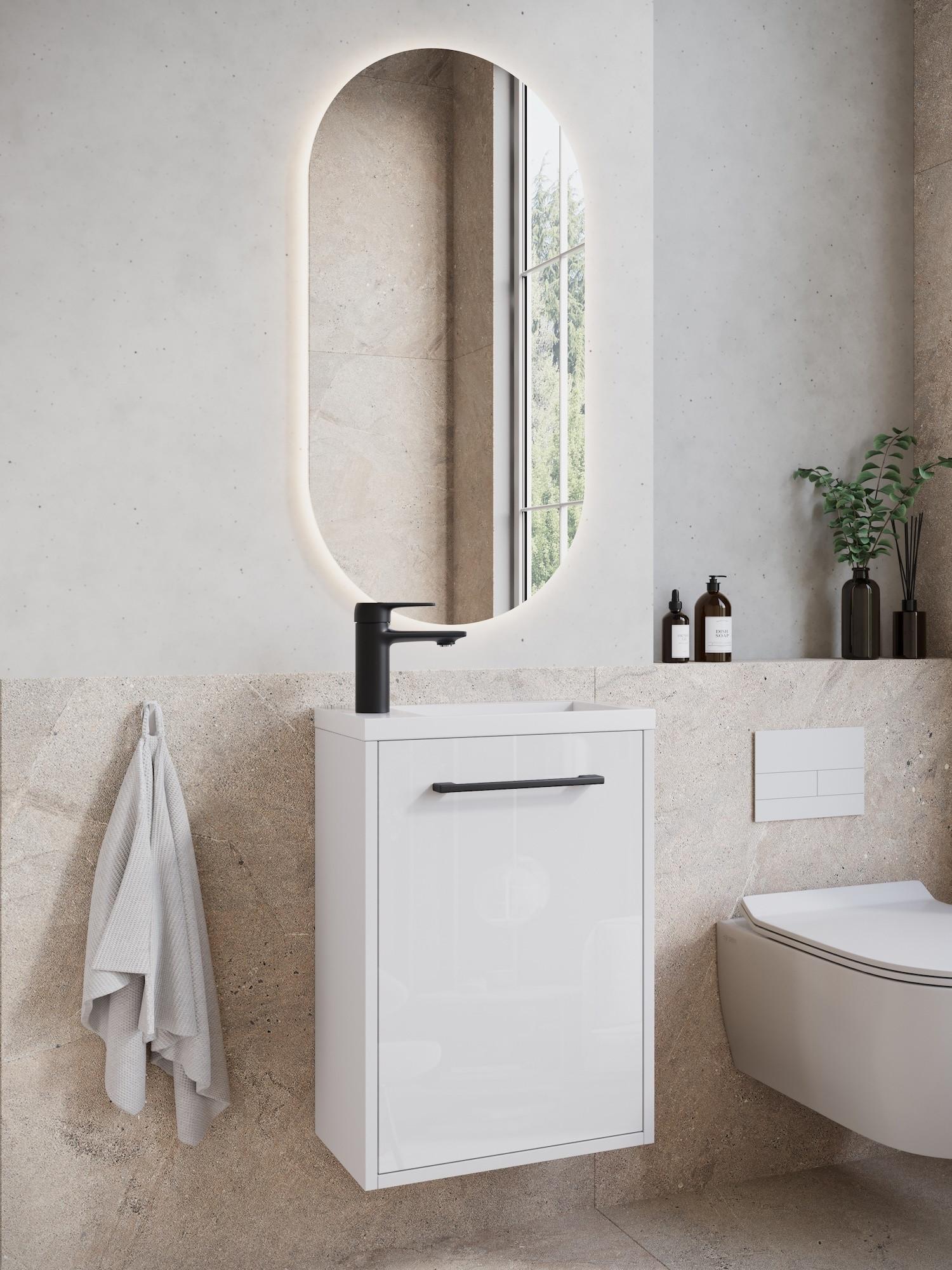 GÄSTE-WC-MÖBELSET Florence 2 Teile Weiß Hochglanz - 40 x 22 x 50 cm Holz Badplaats Möbel > Schränke > Badezimmerschränke > Waschtische Weiß