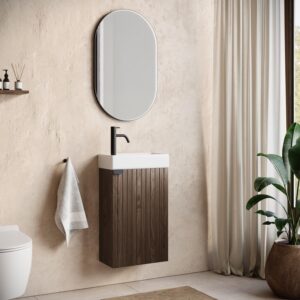 GÄSTE-WC-MÖBELSET Bosco 2 Teile Walnuss Braun - 40 x 22 x 68 cm Holz Badplaats Möbel > Schränke > Badezimmerschränke > Waschtische Braun