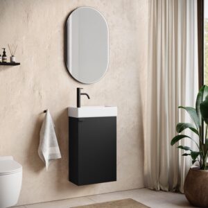 wohnli-moebel-suche-800001394705-1 GÄSTE-WC-MÖBELSET Apollo 2 Teile Schwarz Matt - 40 x 22 x 64 cm Holz Badplaats Möbel > Schränke > Badezimmerschränke > Waschtische Schwarz