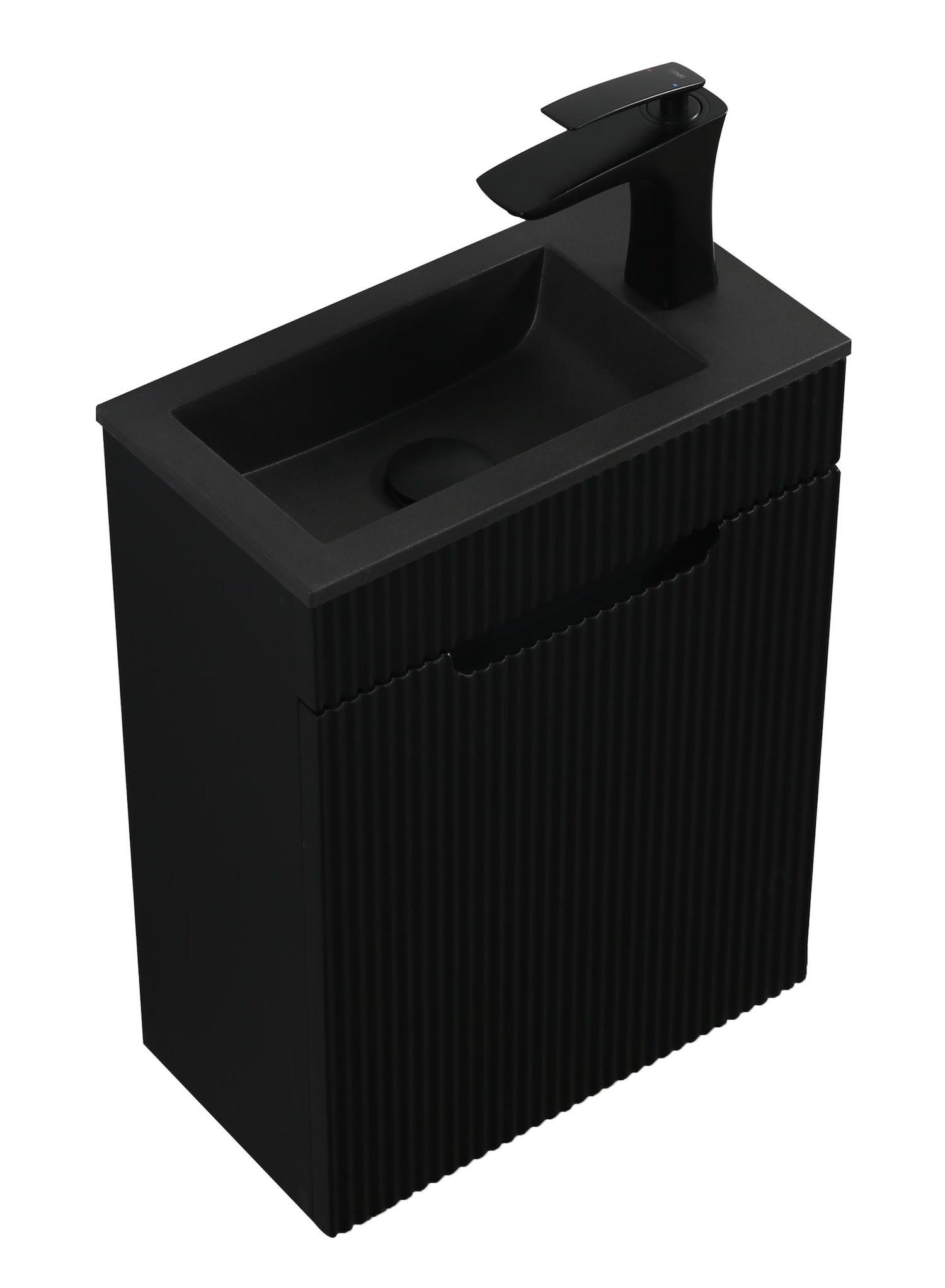 GÄSTE-WC-MÖBELSET Thermis 2 Teile Schwarz Matt - Schwarzes Waschbecken - 40 x 22 x 53 cm Holz Badplaats Möbel > Schränke > Badezimmerschränke > Waschtische Schwarz