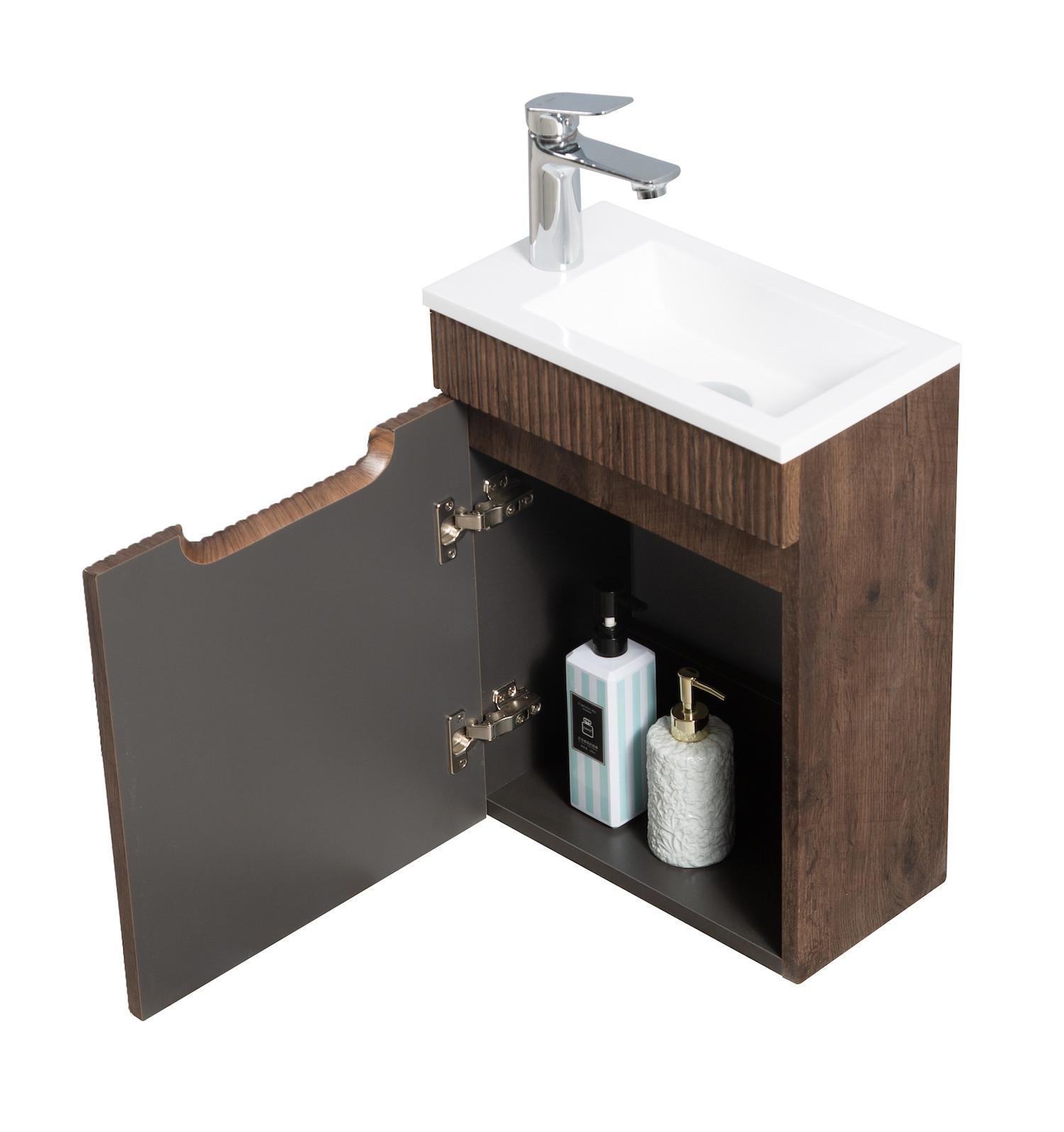 GÄSTE-WC-MÖBELSET Thermis 2 Teile Walnuss Braun - 40 x 22 x 53 cm Holz Badplaats Möbel > Schränke > Badezimmerschränke > Waschtische Braun