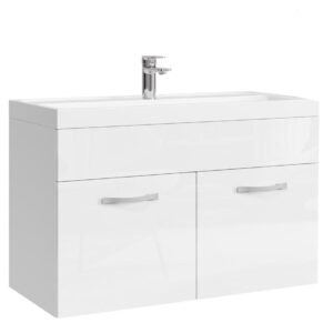 Wohnli Möbelsuche - BADMÖBEL-SET Paso 2 Teile Weiß Hochglanz - 80 x 40 x 55 cm