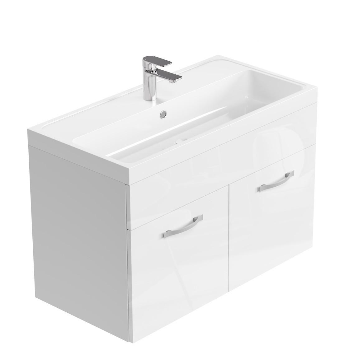 wohnli-moebel-suche-800001399491-1 BADMÖBEL-SET Paso 2 Teile Weiß Hochglanz - 80 x 35 x 55 cm Holz Badplaats Möbel > Schränke > Badezimmerschränke > Waschtische Weiß