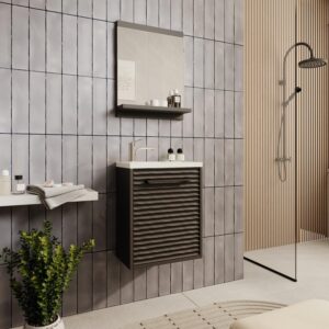 wohnli-moebel-suche-800001399495-1 GÄSTE-WC-MÖBELSET Etna 2 Teile Schwarz Matt - 40 x 22 x 52 cm Holz Badplaats Möbel > Schränke > Badezimmerschränke > Waschtische Schwarz