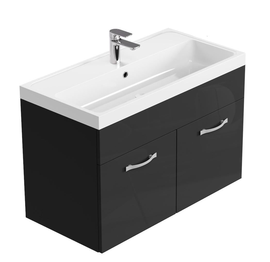 wohnli-moebel-suche-800001399506-1 BADMÖBEL-SET Paso 2 Teile Schwarz Hochglanz - 80 x 35 x 55 cm Holz Badplaats Möbel > Schränke > Badezimmerschränke > Waschtische Schwarz