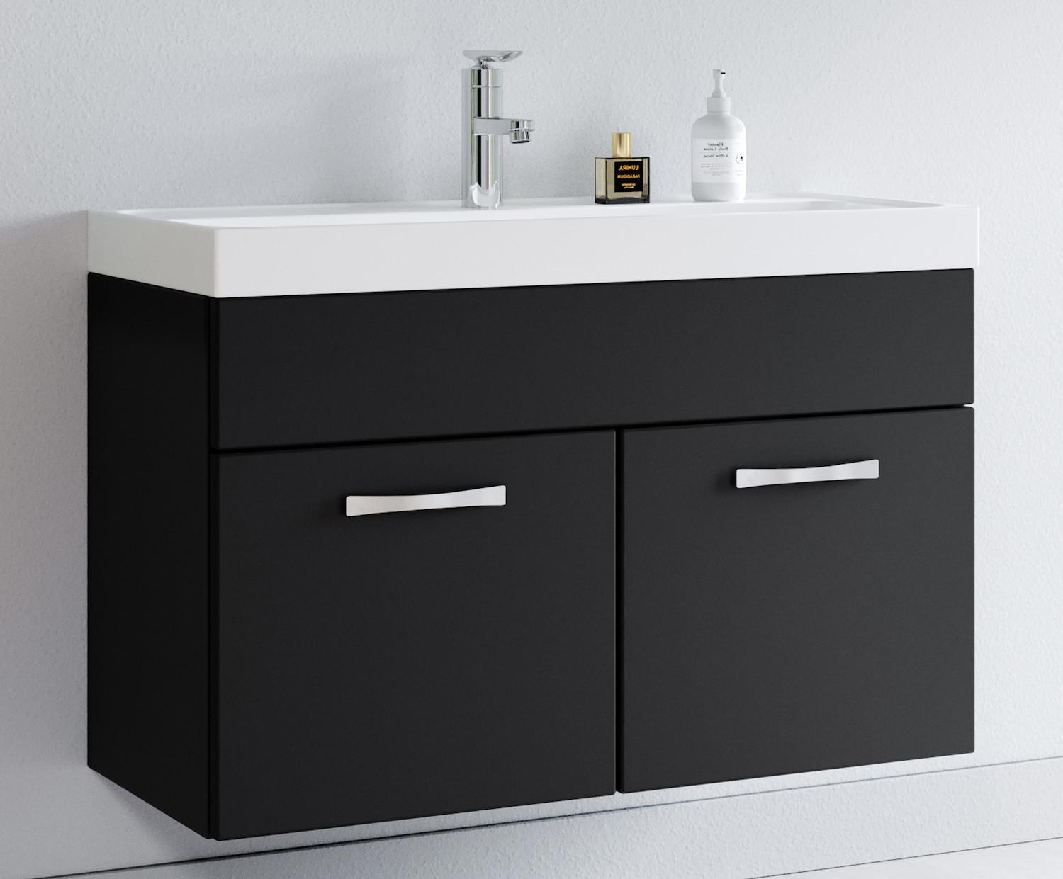 wohnli-moebel-suche-800001399509-1 BADMÖBEL-SET Paso 2 Teile Schwarz Matt - 80 x 35 x 55 cm Holz Badplaats Möbel > Schränke > Badezimmerschränke > Waschtische Schwarz