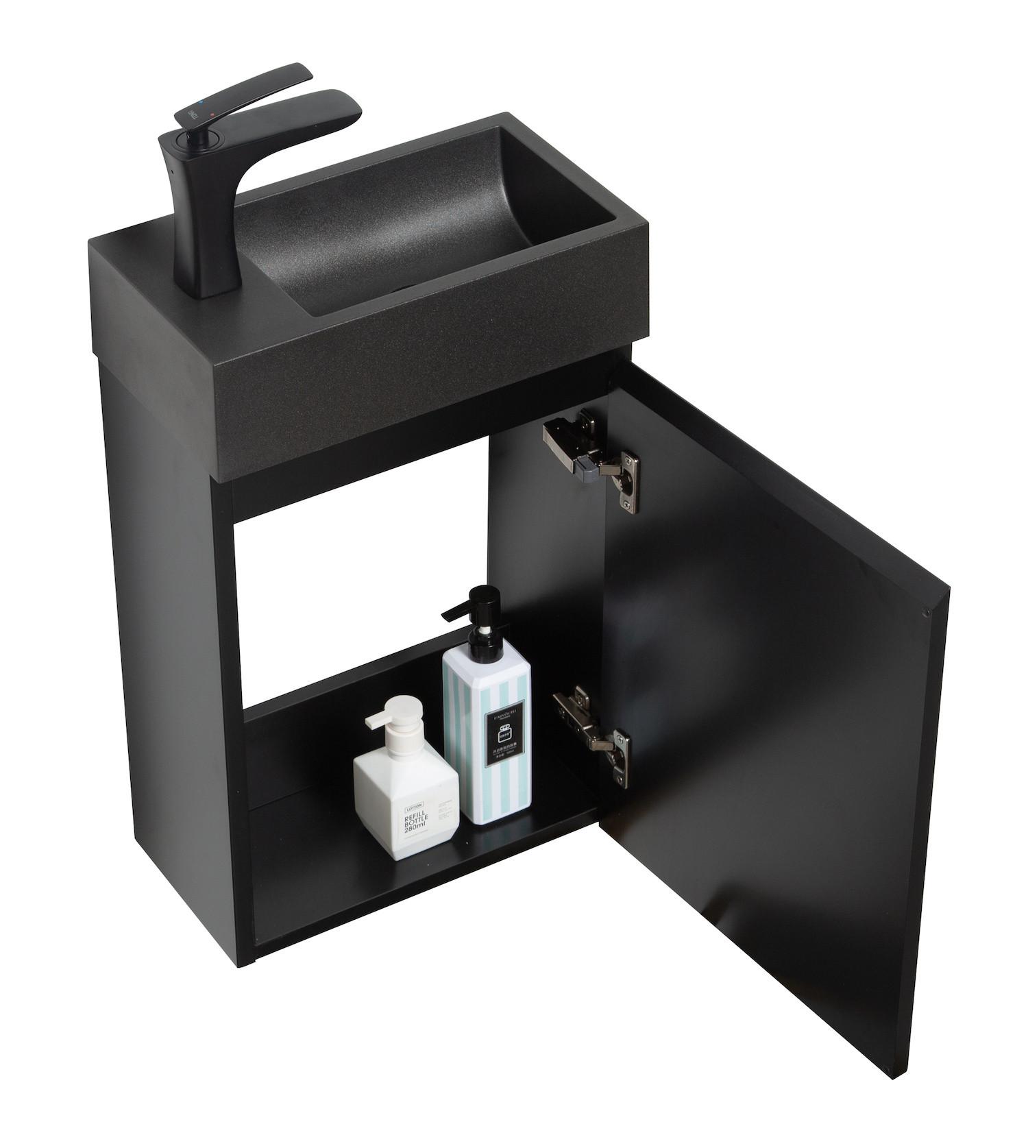 wohnli-moebel-suche-800001399543-1 GÄSTE-WC-MÖBELSET Angela 2 Teile Schwarz Matt - Schwarze Waschbecken - 40 x 22 x 64 cm Holz Badplaats Möbel > Schränke > Badezimmerschränke > Waschtische Schwarz