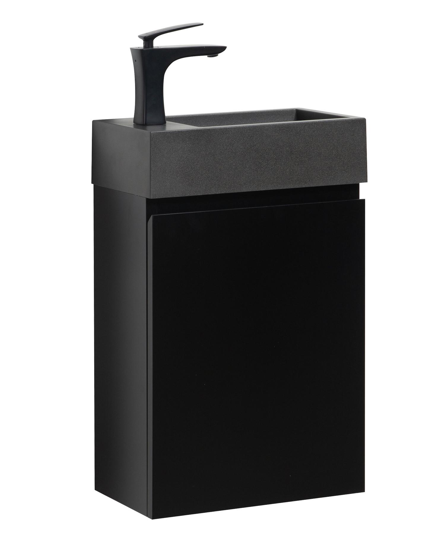 wohnli-moebel-suche-800001399543 Wohnli Möbelsuche - GÄSTE-WC-MÖBELSET Angela 2 Teile Schwarz Matt - Schwarze Waschbecken - 40 x 22 x 64 cm