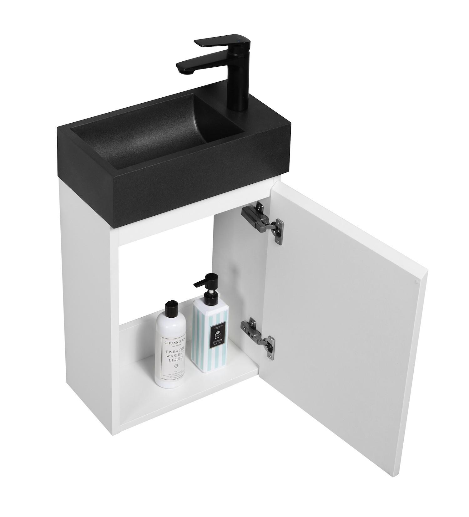 wohnli-moebel-suche-800001399548-1 GÄSTE-WC-MÖBELSET Angela 2 Teile Weiß Matt - Schwarze Waschbecken - 40 x 22 x 64 cm Holz Badplaats Möbel > Schränke > Badezimmerschränke > Waschtische Weiß