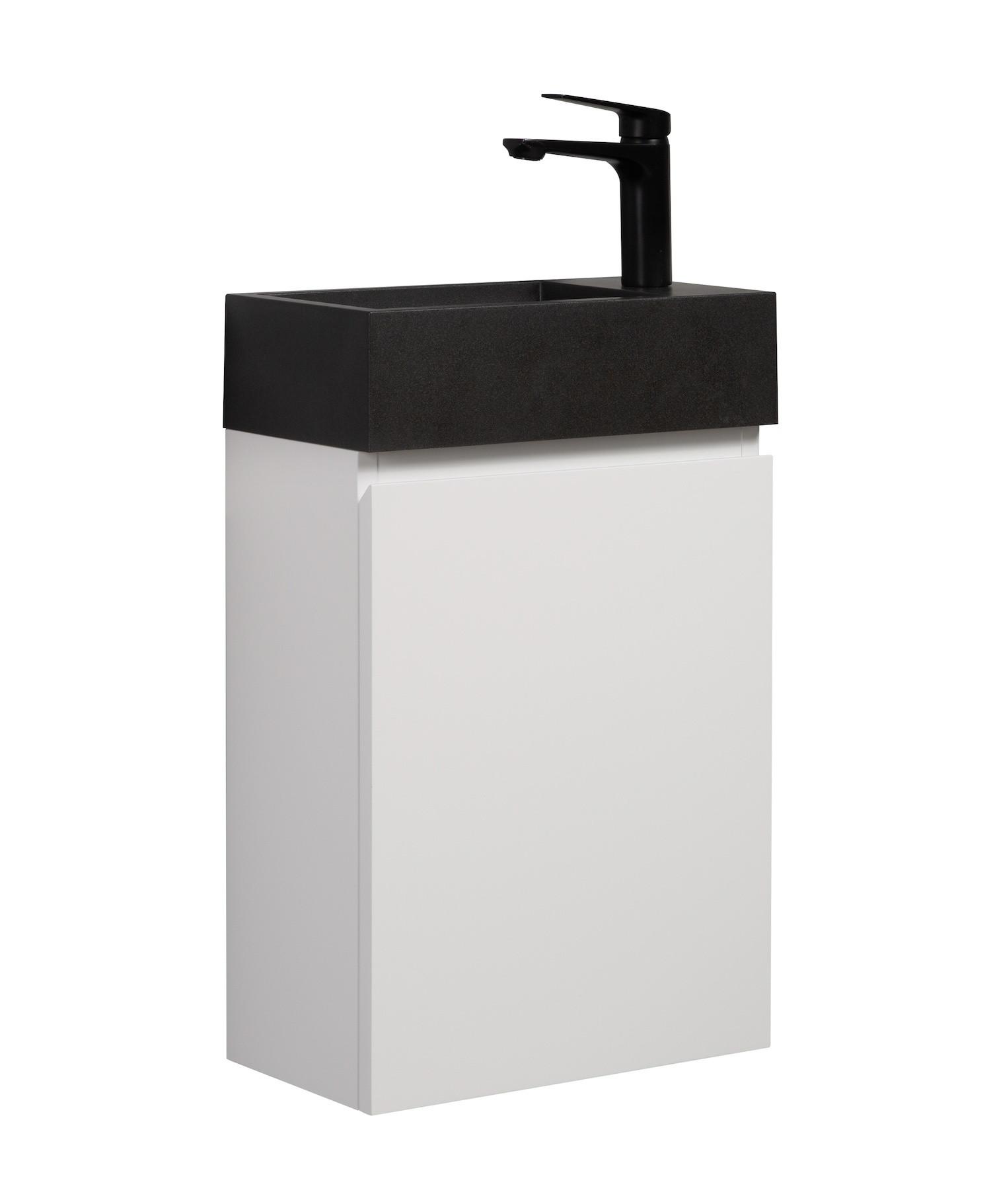 wohnli-moebel-suche-800001399548 Wohnli Möbelsuche - GÄSTE-WC-MÖBELSET Angela 2 Teile Weiß Matt - Schwarze Waschbecken - 40 x 22 x 64 cm