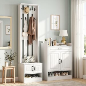 GARDEROBEN-SET in Weiß Komplett-Garderobe mit Schuhbank Schrank & Wandpaneel Holzwerkstoff Urban Meuble Garderoben Weiß