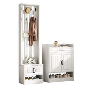 Wohnli Möbelsuche - GARDEROBEN-SET in Weiß Komplett-Garderobe mit Schuhbank Schrank & Wandpaneel