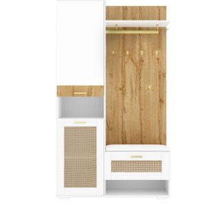 wohnli-moebel-suche-800001402772 Wohnli Möbelsuche - GARDEROBEN-SET 110 cm in Weiß/Holz mit Spiegel Rattan-Optik