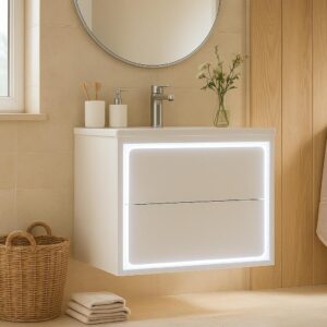 wohnli-moebel-suche-800001402778-1 WASCHTISCHKOMBI Weiß hängend mit LED-Radarsensor & Keramikbecken Holzwerkstoff, Keramik Urban Meuble Möbel > Schränke > Badezimmerschränke > Waschbeckenunterschränke Weiß