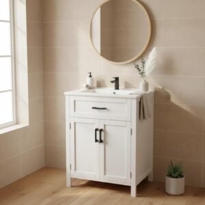 wohnli-moebel-suche-800001402779-1 WASCHTISCHKOMBI Weiß freistehend mit Keramikbecken Holzwerkstoff, Keramik Urban Meuble Möbel > Schränke > Badezimmerschränke > Waschbeckenunterschränke Weiß