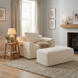 SESSEL mit Hocker in Cord Übergroßer Relaxsessel Textil Urban Meuble Möbel > Sessel > Relaxsessel Beige