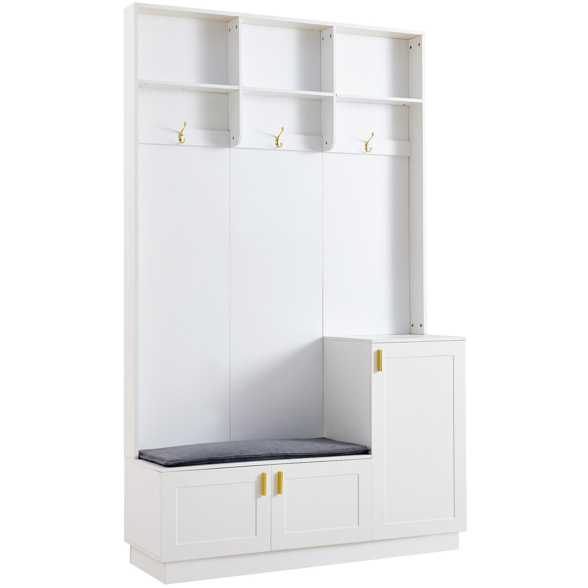 wohnli-moebel-suche-800001405061 Wohnli Möbelsuche - GARDEROBEN-SET 120 cm Weiß Hochglanz nkl. Schuhbank & 3 Haken