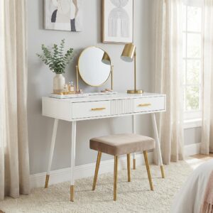 wohnli-moebel-suche-800001405067-1 SCHMINKTISCH in Weiß mit goldenen Metallbeinen & 2 Schubladen Holzwerkstoff Urban Meuble Möbel > Tische > Schminktische Weiß