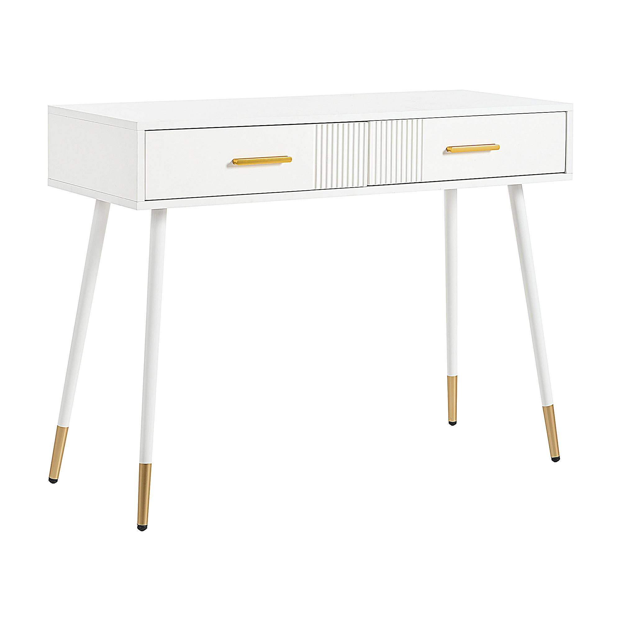 wohnli-moebel-suche-800001405067 Wohnli Möbelsuche - SCHMINKTISCH in Weiß mit goldenen Metallbeinen & 2 Schubladen