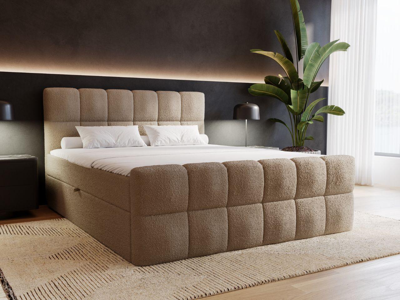 BOXBETT Alicante 160x200 Bouclé-Stoff Braun Textil Graingold Möbel > Betten > Boxspringbetten Braun