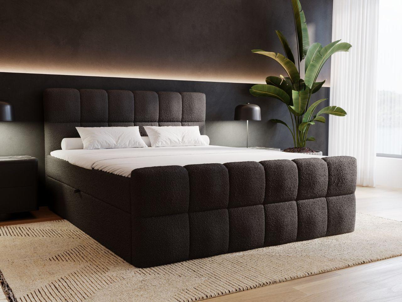 BOXBETT Alicante 180x200 Bouclé-Stoff Schwarz Textil Graingold Möbel > Betten > Boxspringbetten Schwarz