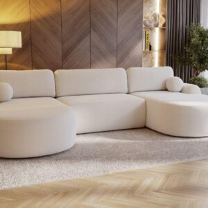 ECKSOFA Aurio U Bouclé-Stoff Weiß Textil Graingold Möbel > Sofas & Couches > Wohnlandschaften > Ecksofas Weiß