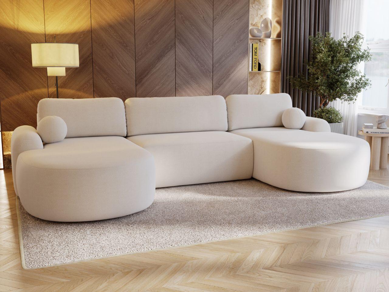 ECKSOFA Aurio U Bouclé-Stoff Weiß Textil Graingold Möbel > Sofas & Couches > Wohnlandschaften > Ecksofas Weiß